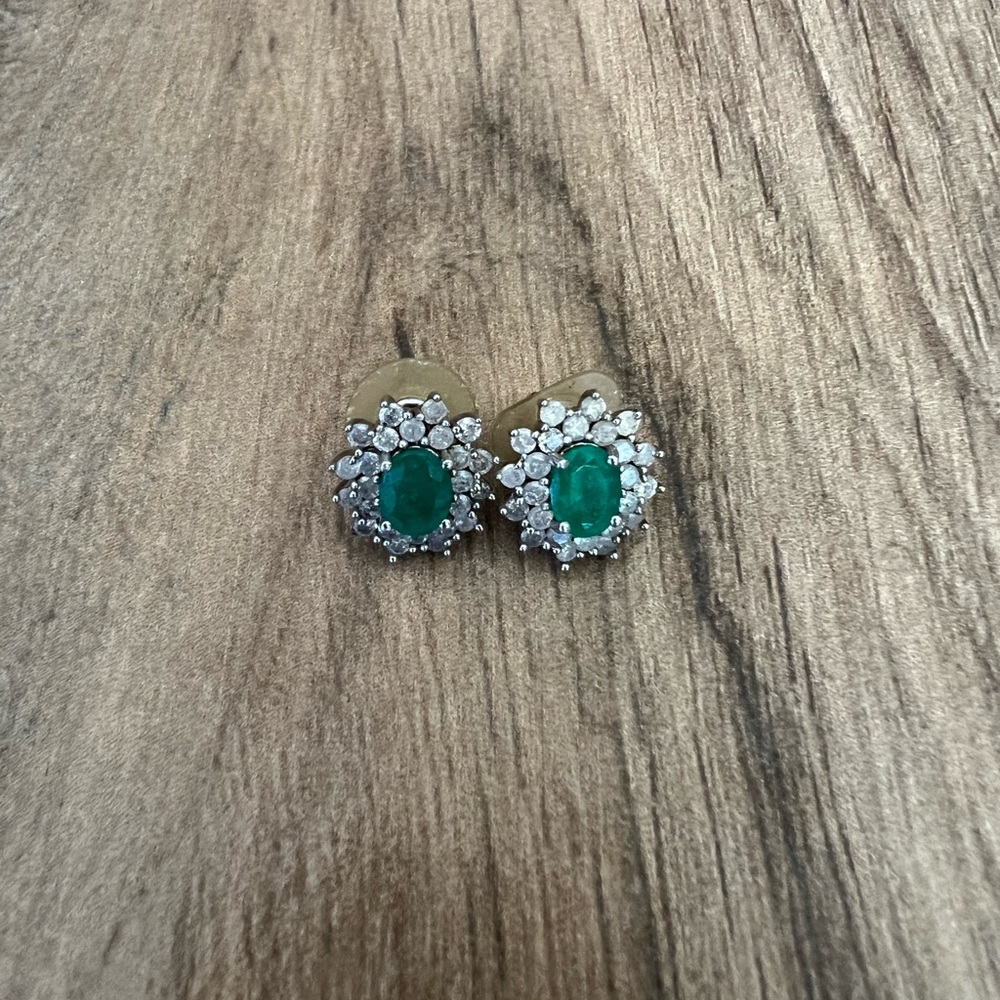 Green Gemstone & Rhinestone Earrings